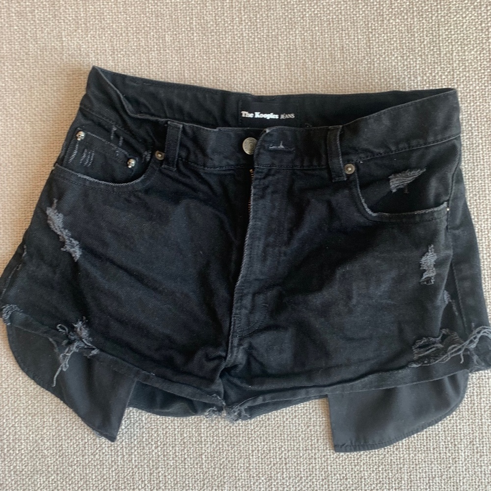 The Kooples Jeans Black Distressed Denim Shorts, Designer Size 1